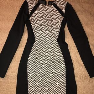 Long sleeve black and white office type dress